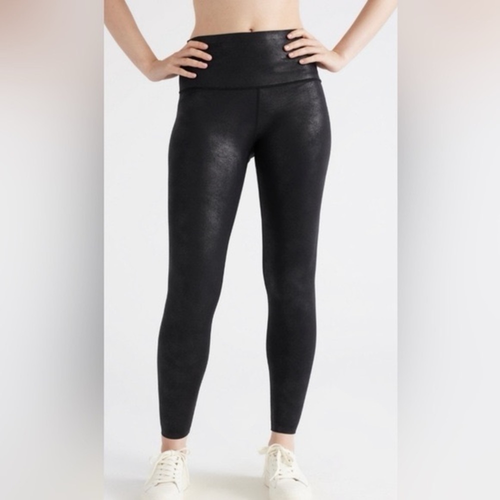Knix | High Rise Contour Waist Black Sparkle Faux Leather Leggings Size XXL